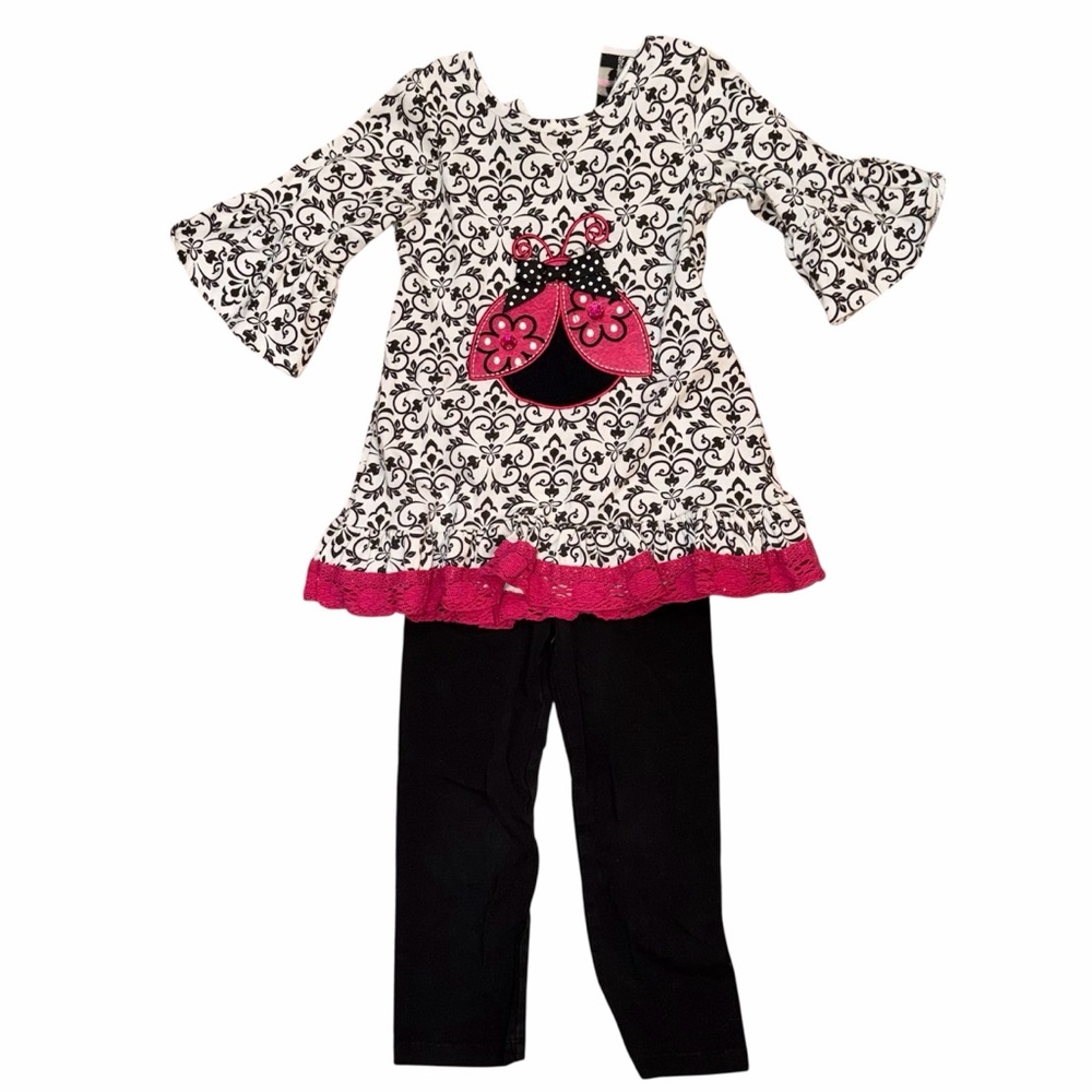 Rare Editions Damask Ladybug Tunic & Pants Set - Size 3T